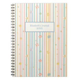 Journal Cahier Fleurs Rayures Pastel
