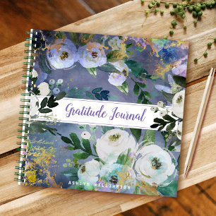 Journal de gratitude à fleurs aquarelle bleu vinta