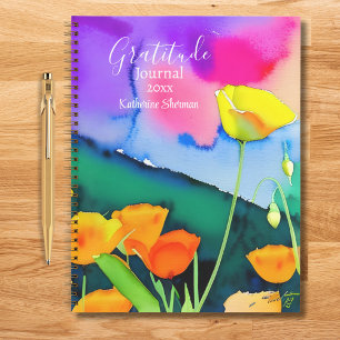 Journal de gratitude aquarelle floral pavots rose
