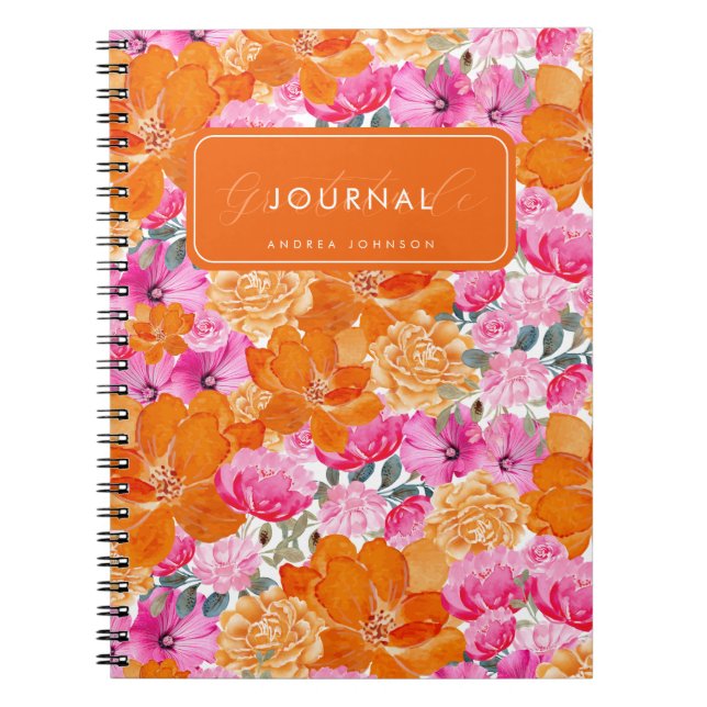 Journal de Gratitude Personnalisé Rose Orange Flor (Devant)