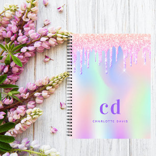 Journal de monogramme holographique rose violet