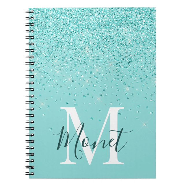 Journal de nom de monogramme à paillettes sarcelle (Devant)