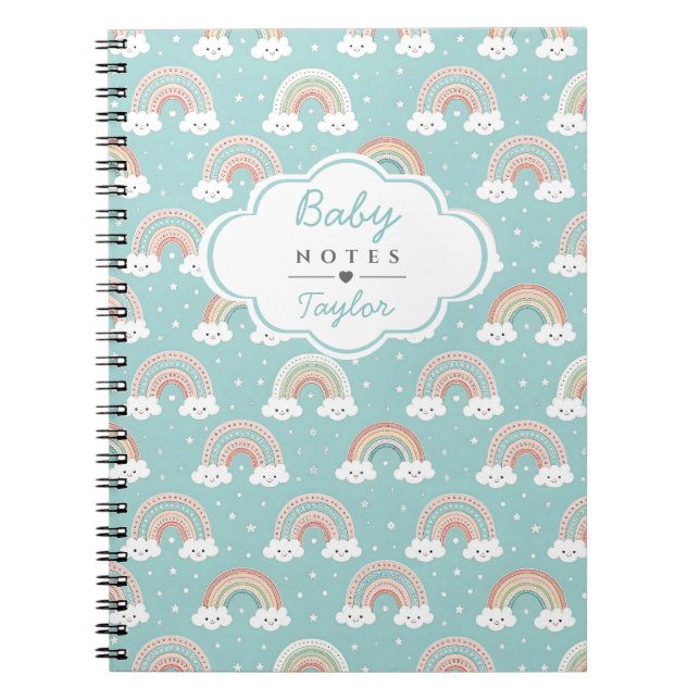 Journal de notes bébé arc-en-ciel pastel nom perso (Devant)