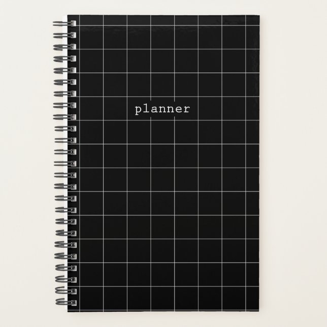 Journal de planificateur minimaliste noir et blanc (Devant)