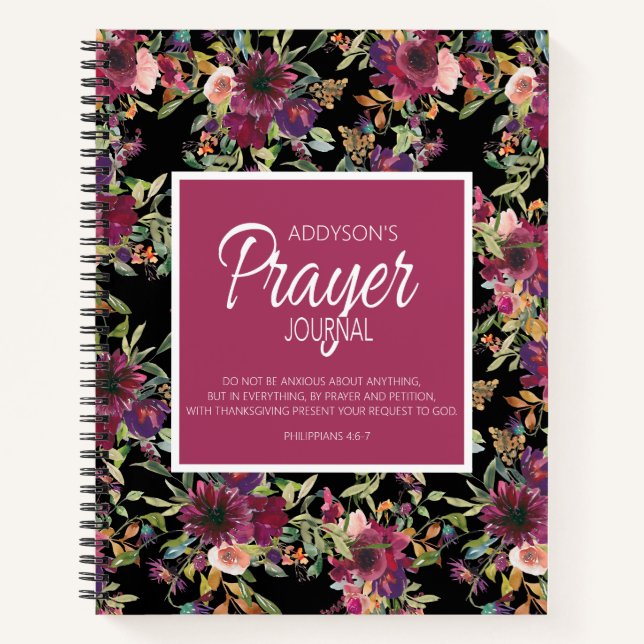 Journal de prière Bourgogne rose Floral Noir (Devant)