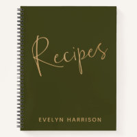Journal de recettes personnalisé en vert olive or