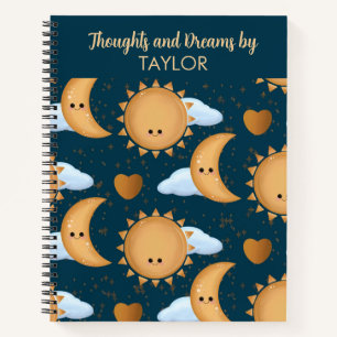 Journal de rêve personnalisé avec nom en bleu or s