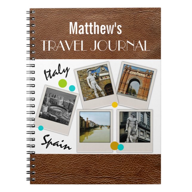 Journal de voyage et photos en cuir (Devant)