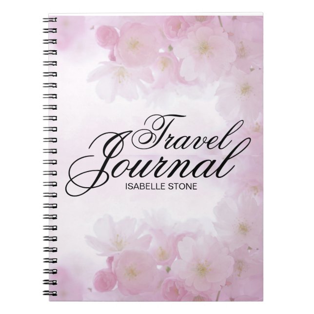Journal de voyage floral rose clair personnalisé (Devant)