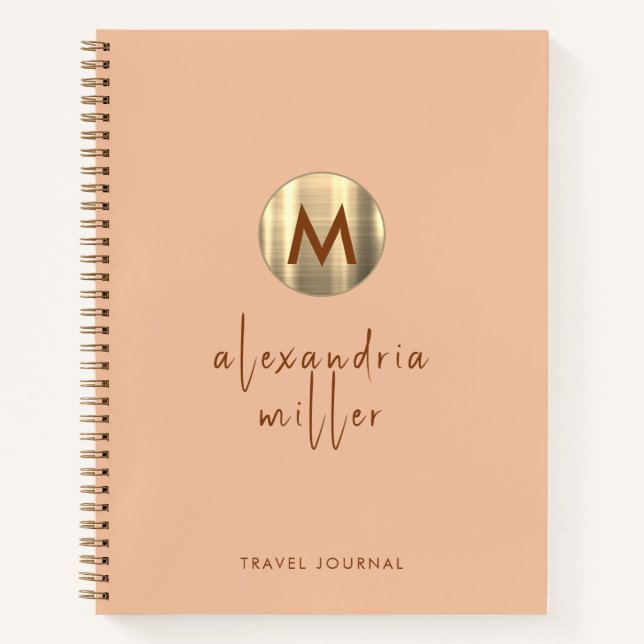 Journal de voyage Monogramme or simple et élégant (Devant)