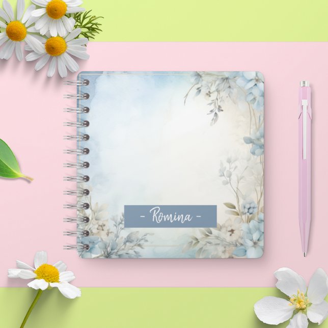 JOURNAL Fleurs bleues MUTÉES carnet en spirale per (JOURNAL MUTED blue flowers custom spiral notebook)