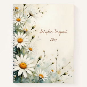 Journal floral spiralé à motif de marguerite blanc
