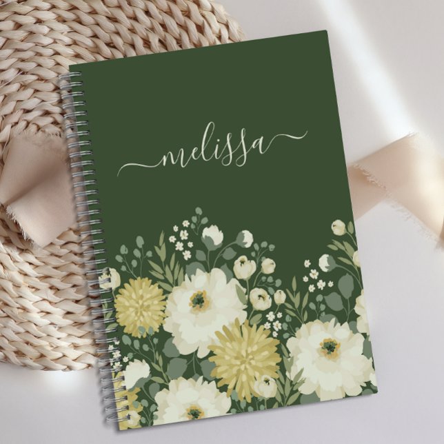 Journal floral vert crème personnalisée (Créateur téléchargé)