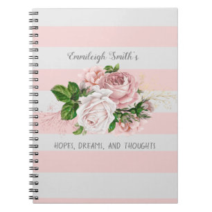 Journal intime Fleurs roses vintage sur rayures