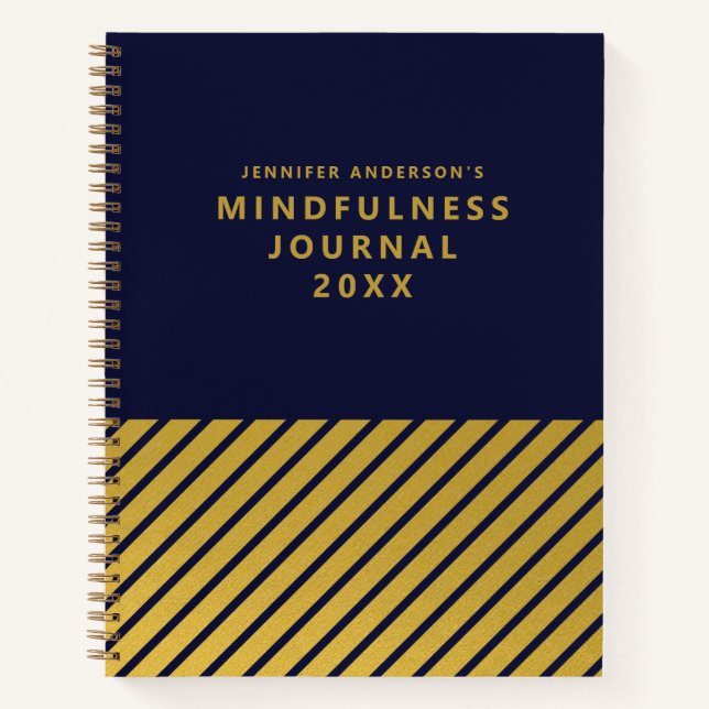 Journal moderne Blue Gold Foil Stripes Mindfult (Devant)