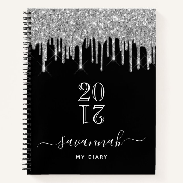 Journal monogramme noir argent parties scintillant (Devant)