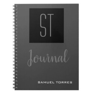Journal Monogrammed Personalized Grey Black Modern