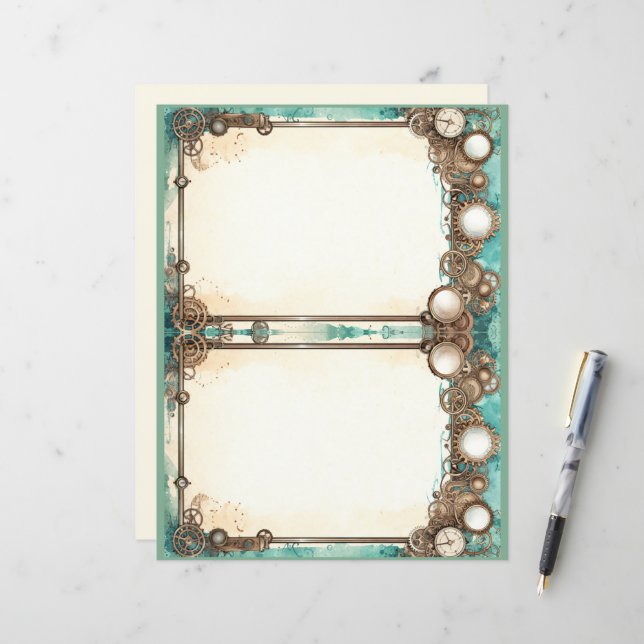 Journal Pages Teal and Steampunk (Front/Back In Situ)