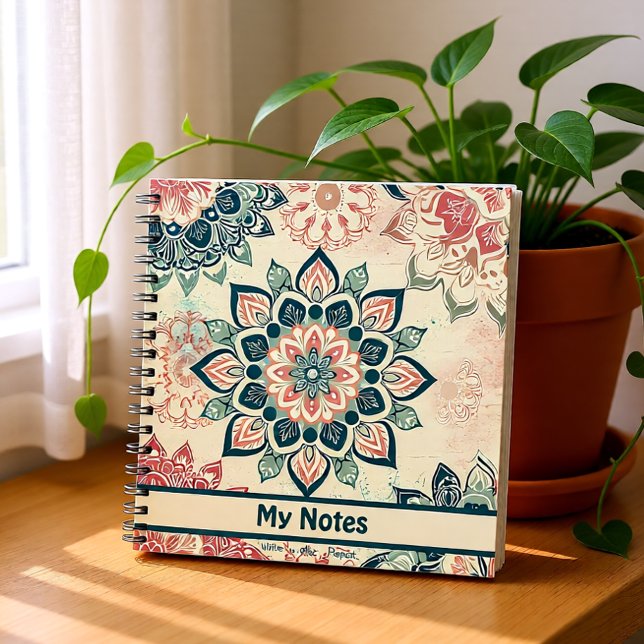 JOURNAL Pastel Mandala carnet personnalisé (Boho Mandala Floral Notes – Vintage Teal & Blush Notebook)