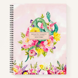 Journal personnalisé Serpent aquarelle & floral