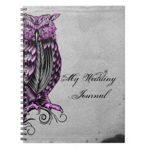 Journal snob de mariage de hibou gothique pourpre