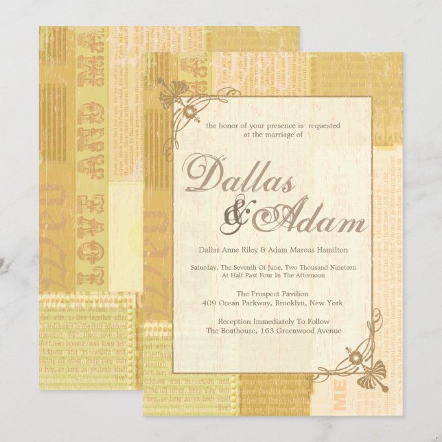 Journal vintage, invitations de mariage (Devant / Derrière)