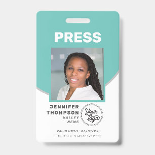 Journalist Press Pass Green and White Photo ID Badge