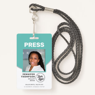 Journalist Press Pass Green and White Photo ID Badge