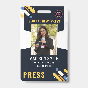 Journalist Press Pass  Photo ID  Badge