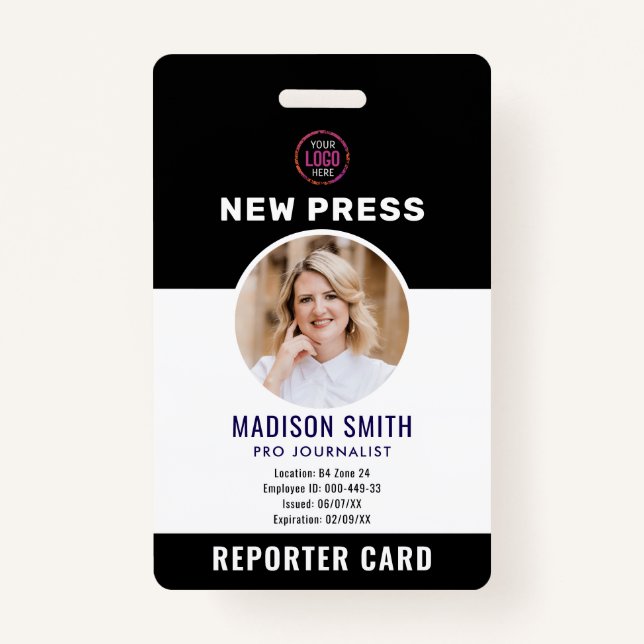 Journalist Press Pass  Photo ID  Badge (Front)