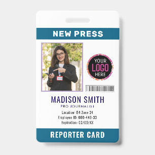 Journalist Press Pass  Photo ID  Badge