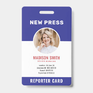 Journalist Press Pass  Photo ID  Badge