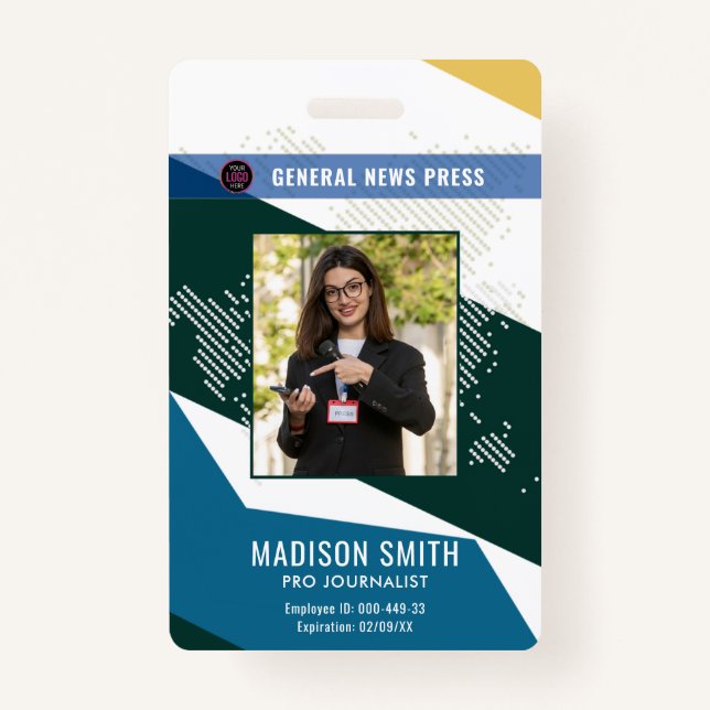Journalist Press Pass  Photo ID  Badge (Front)