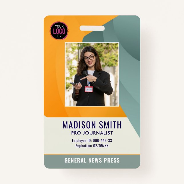Journalist Press Pass  Photo ID  Badge (Front)