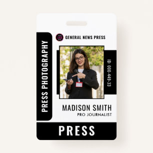 Journalist Press Pass  Photo ID  Badge