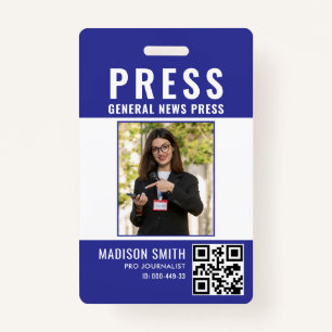 Journalist Press Pass  Photo ID  Badge