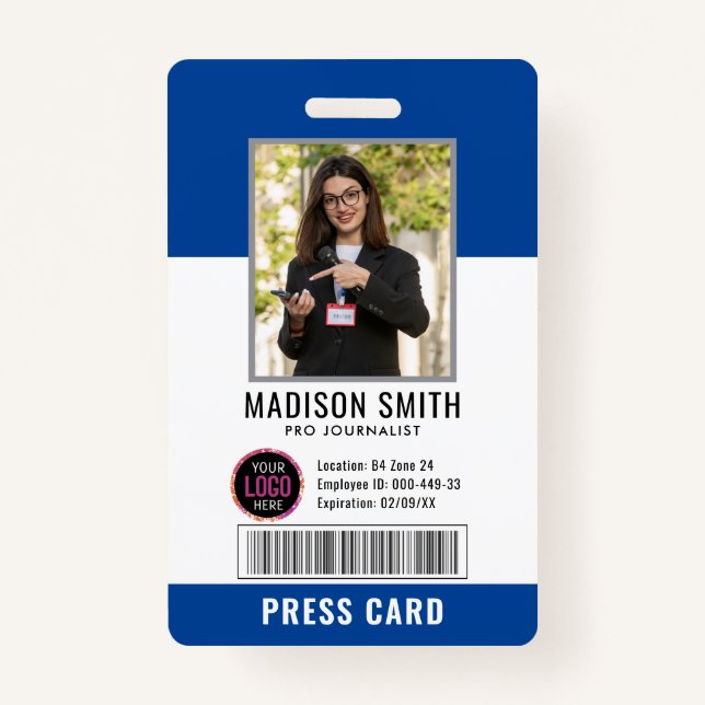 Journalist Press Pass  Photo ID  Badge (Front)