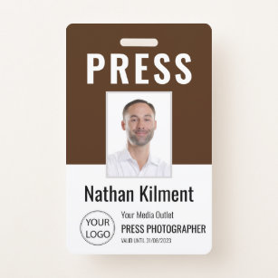 Journalist Press Pass Photo Name Logo ID Brown Badge