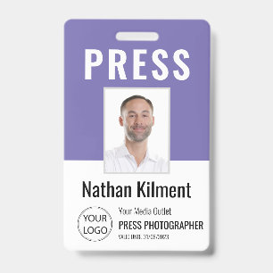 Journalist Press Pass Photo Name Logo ID Purple Badge