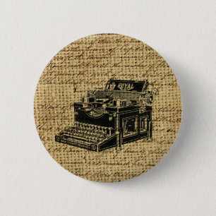 journalist scripts burlap antique typewriter 2 inch round button