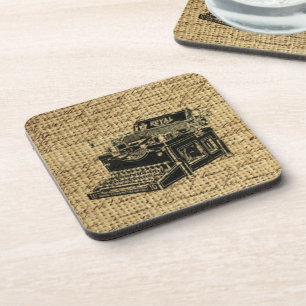journalist scripts burlap antique typewriter coaster
