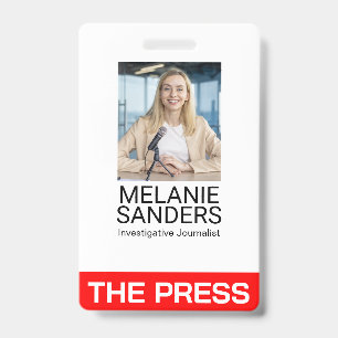 Journalist Smiling on Camera Badge