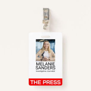 Journalist Smiling on Camera Badge
