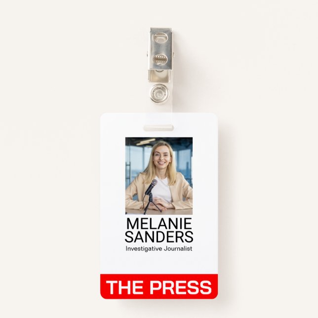 Journalist Smiling on Camera Badge (Front with Clip)