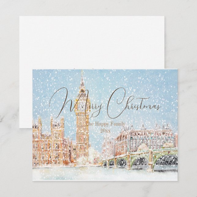 Journée enneigée à Londres Joyeuse carte de Noël (Devant / Derrière)