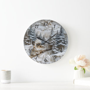 Journey through a winter wonderland.  large clock