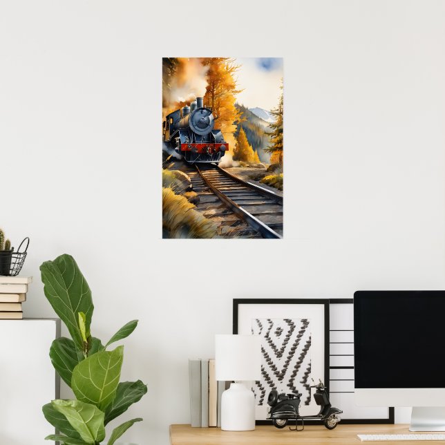 "Journey Through Misty Mountains: Watercolor Black Poster (Home Office)