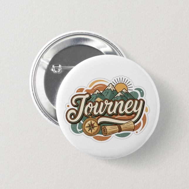 Journey to mountains & adventure typography  2 inch round button (Front & Back)