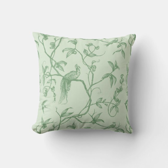 Journey to the Chateau Peacock Green Throw Pillow (Front)