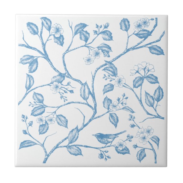 Journey to the Chateau Warbler Blue Ceramic Tile (Front)